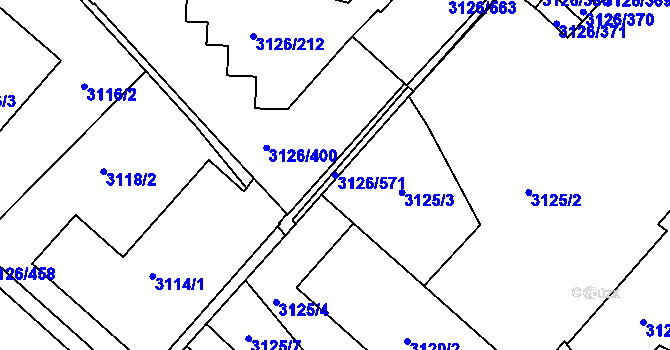Parcela st. 3126/571 v KÚ Pelhřimov, Katastrální mapa