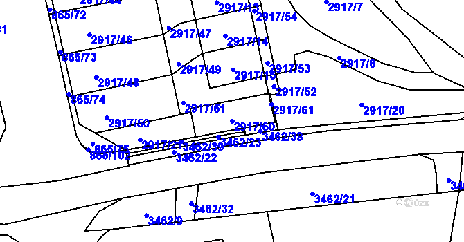 Parcela st. 2917/60 v KÚ Pelhřimov, Katastrální mapa