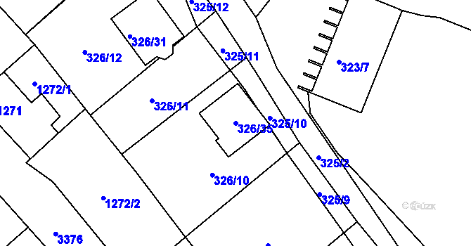 Parcela st. 326/35 v KÚ Pelhřimov, Katastrální mapa
