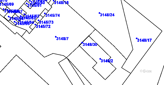 Parcela st. 3148/30 v KÚ Pelhřimov, Katastrální mapa