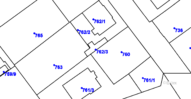 Parcela st. 762/3 v KÚ Pelhřimov, Katastrální mapa