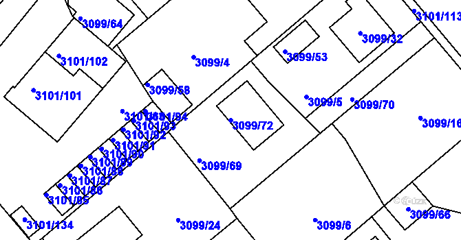 Parcela st. 3099/72 v KÚ Pelhřimov, Katastrální mapa