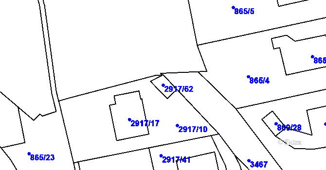Parcela st. 2917/62 v KÚ Pelhřimov, Katastrální mapa