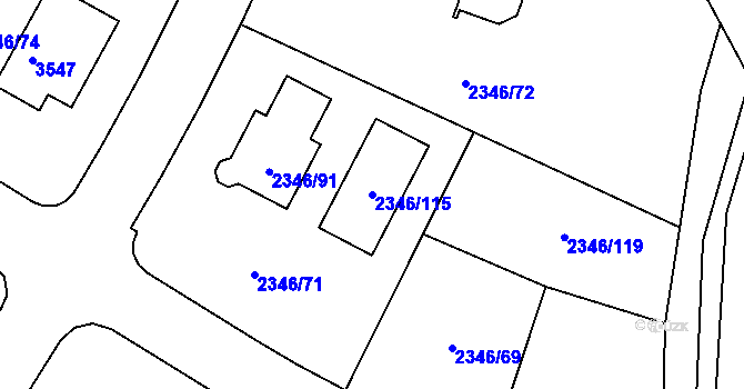 Parcela st. 2346/115 v KÚ Pelhřimov, Katastrální mapa