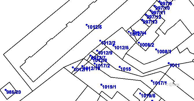 Parcela st. 1012/9 v KÚ Pelhřimov, Katastrální mapa