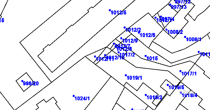 Parcela st. 1012/10 v KÚ Pelhřimov, Katastrální mapa