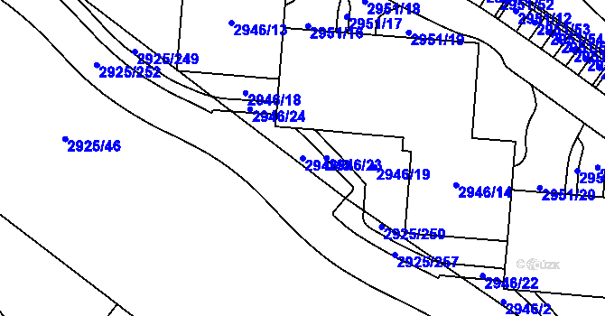 Parcela st. 2946/3 v KÚ Pelhřimov, Katastrální mapa