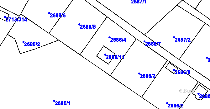 Parcela st. 2686/11 v KÚ Pelhřimov, Katastrální mapa