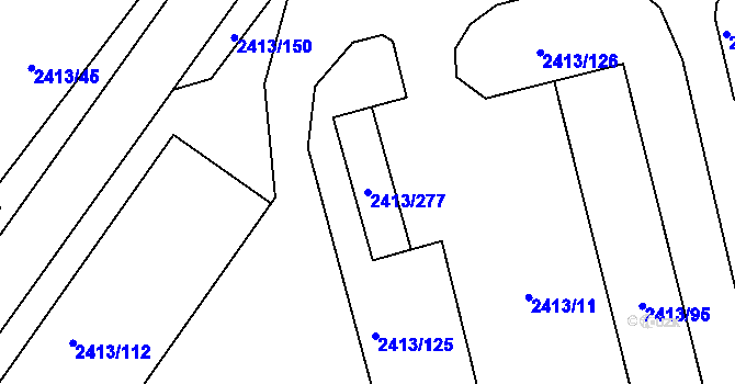 Parcela st. 2413/277 v KÚ Pelhřimov, Katastrální mapa