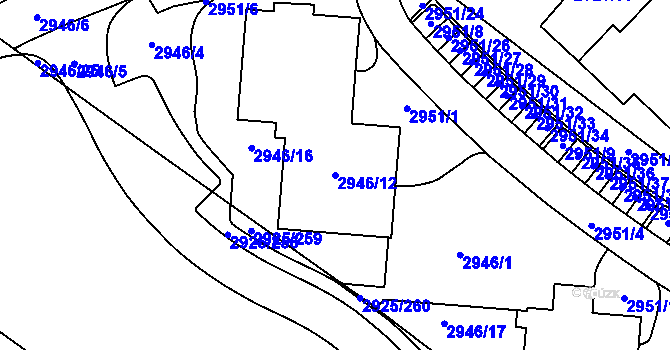 Parcela st. 2946/12 v KÚ Pelhřimov, Katastrální mapa