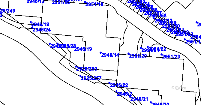 Parcela st. 2946/14 v KÚ Pelhřimov, Katastrální mapa