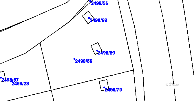 Parcela st. 2498/69 v KÚ Pelhřimov, Katastrální mapa