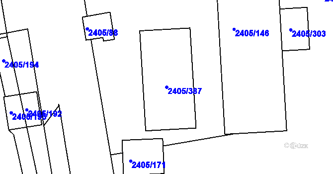 Parcela st. 2405/387 v KÚ Pelhřimov, Katastrální mapa