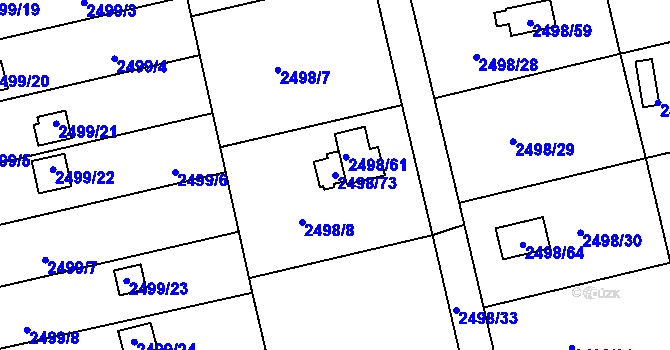 Parcela st. 2498/73 v KÚ Pelhřimov, Katastrální mapa