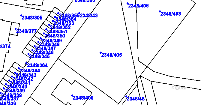 Parcela st. 2348/405 v KÚ Pelhřimov, Katastrální mapa
