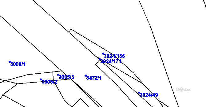 Parcela st. 3024/136 v KÚ Pelhřimov, Katastrální mapa
