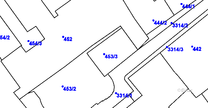 Parcela st. 453/3 v KÚ Pelhřimov, Katastrální mapa