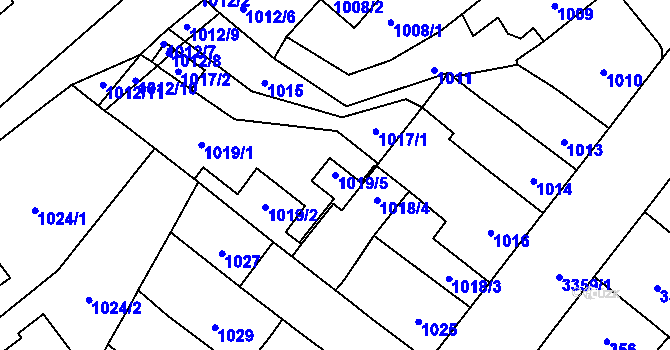 Parcela st. 1019/5 v KÚ Pelhřimov, Katastrální mapa