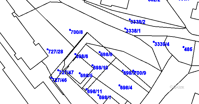Parcela st. 698/9 v KÚ Pelhřimov, Katastrální mapa