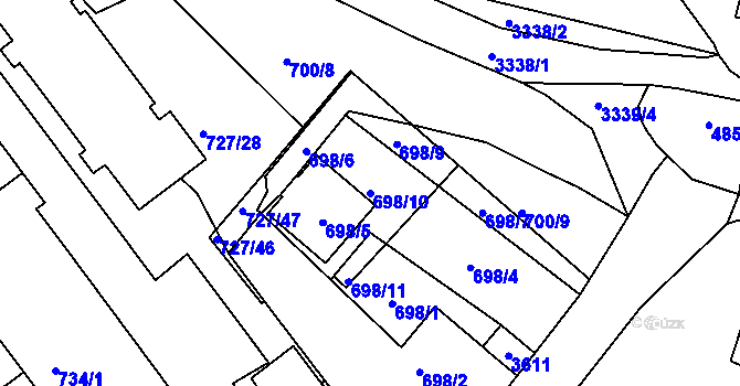 Parcela st. 698/10 v KÚ Pelhřimov, Katastrální mapa