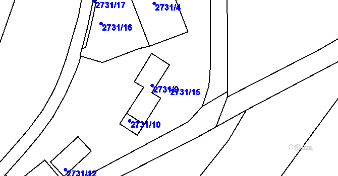 Parcela st. 2731/15 v KÚ Pelhřimov, Katastrální mapa