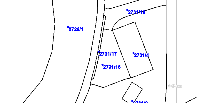 Parcela st. 2731/17 v KÚ Pelhřimov, Katastrální mapa