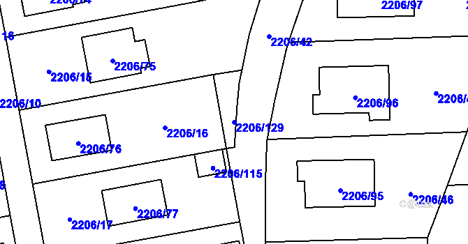 Parcela st. 2206/129 v KÚ Pelhřimov, Katastrální mapa