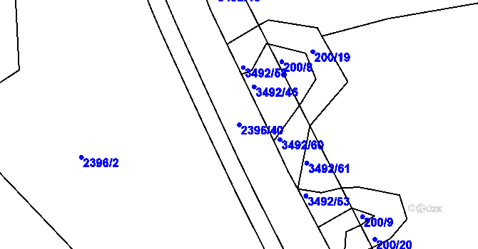 Parcela st. 2396/40 v KÚ Pelhřimov, Katastrální mapa