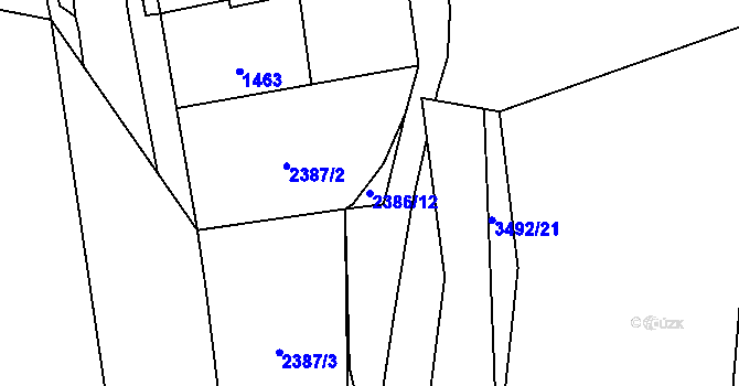 Parcela st. 2386/12 v KÚ Pelhřimov, Katastrální mapa