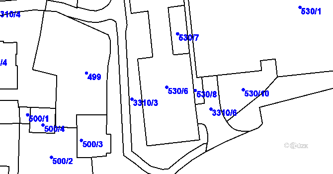Parcela st. 530/6 v KÚ Pelhřimov, Katastrální mapa