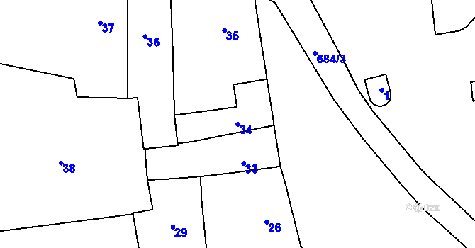 Parcela st. 34 v KÚ Penčičky, Katastrální mapa