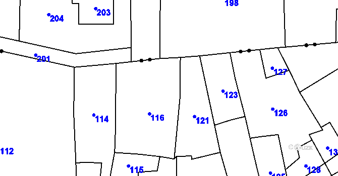 Parcela st. 119 v KÚ Penčičky, Katastrální mapa