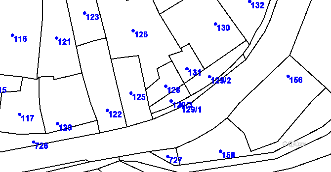 Parcela st. 128 v KÚ Penčičky, Katastrální mapa