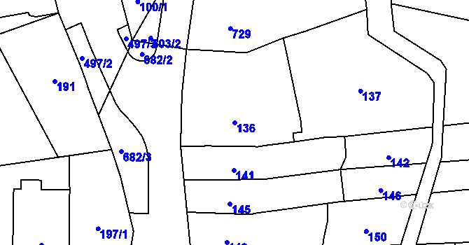 Parcela st. 136 v KÚ Penčičky, Katastrální mapa