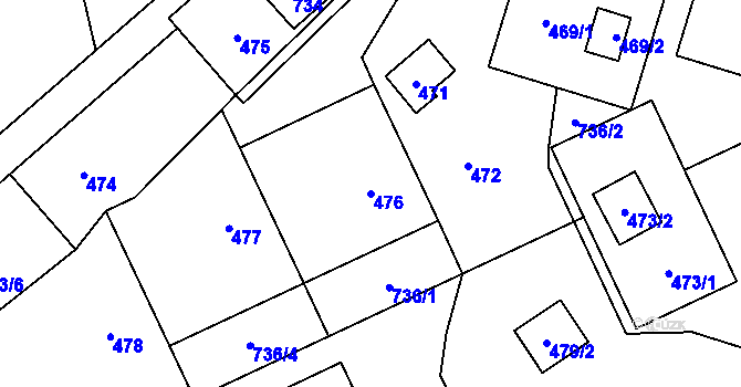 Parcela st. 476 v KÚ Penčičky, Katastrální mapa