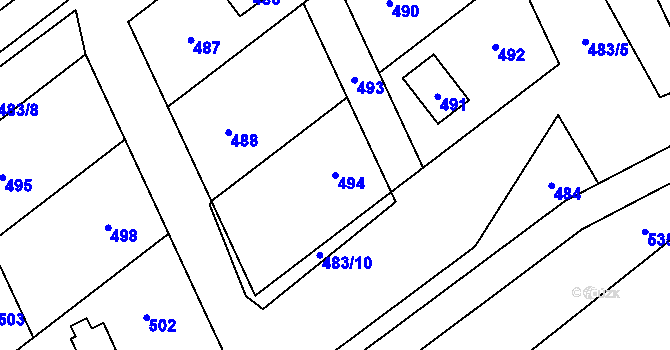 Parcela st. 494 v KÚ Penčičky, Katastrální mapa