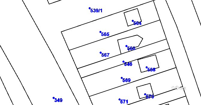 Parcela st. 567 v KÚ Penčičky, Katastrální mapa