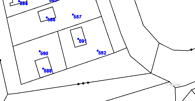 Parcela st. 592 v KÚ Penčičky, Katastrální mapa