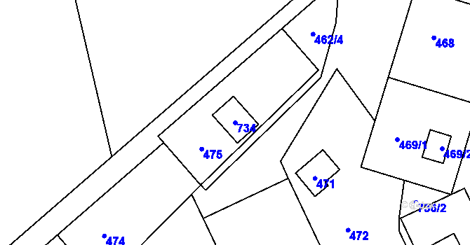 Parcela st. 734 v KÚ Penčičky, Katastrální mapa