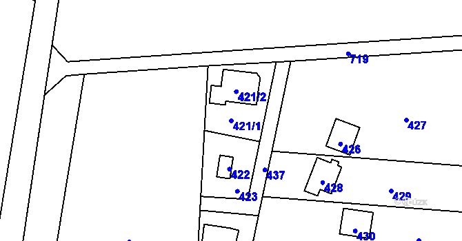 Parcela st. 421/1 v KÚ Penčičky, Katastrální mapa
