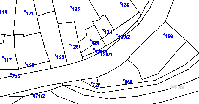 Parcela st. 129/1 v KÚ Penčičky, Katastrální mapa