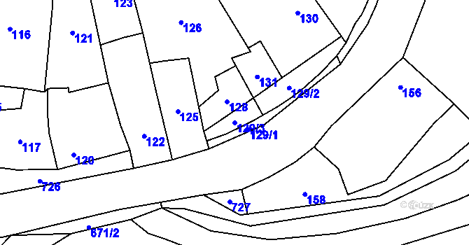 Parcela st. 129/3 v KÚ Penčičky, Katastrální mapa