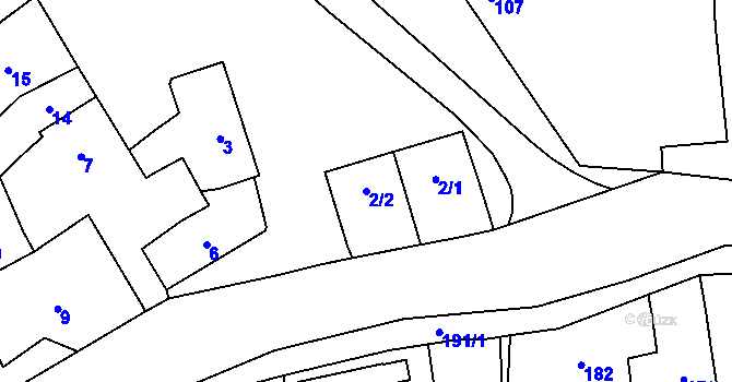 Parcela st. 2/2 v KÚ Penčičky, Katastrální mapa