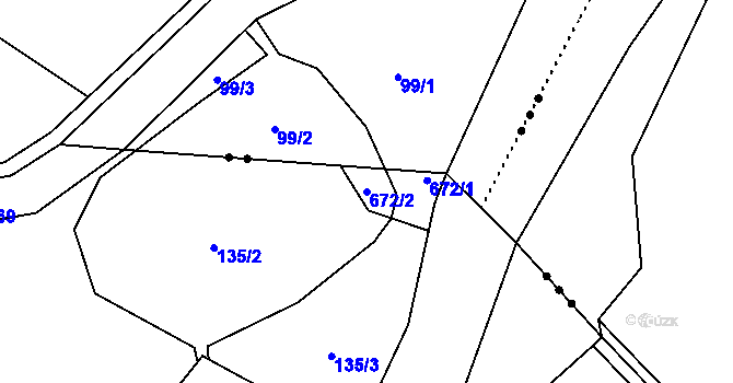Parcela st. 672/2 v KÚ Penčičky, Katastrální mapa