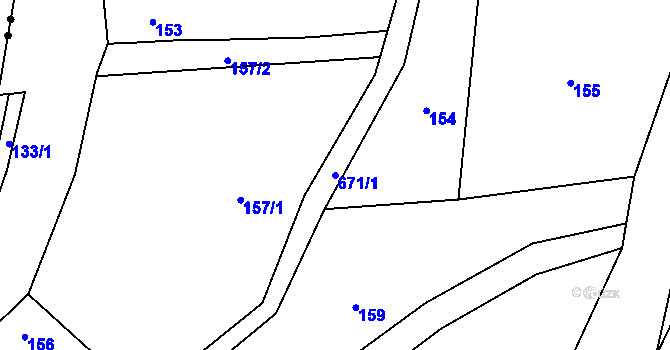 Parcela st. 671/1 v KÚ Penčičky, Katastrální mapa