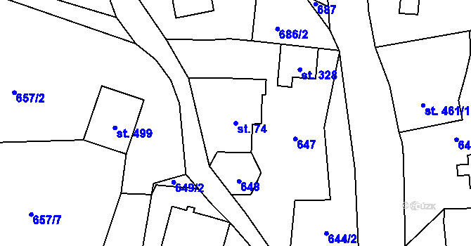 Parcela st. 74 v KÚ Alšovice, Katastrální mapa