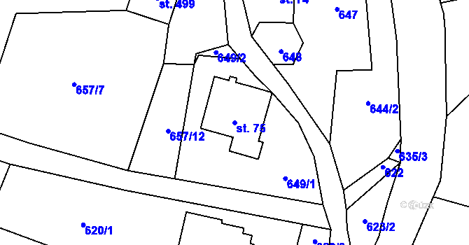 Parcela st. 75 v KÚ Alšovice, Katastrální mapa