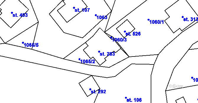 Parcela st. 283 v KÚ Alšovice, Katastrální mapa