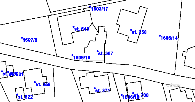 Parcela st. 307 v KÚ Alšovice, Katastrální mapa