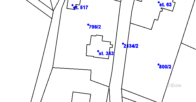 Parcela st. 343 v KÚ Alšovice, Katastrální mapa